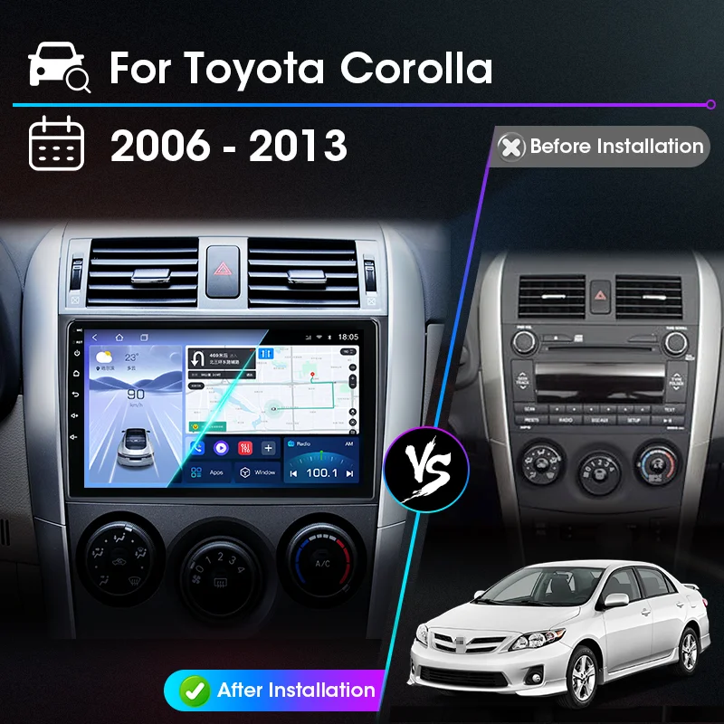 Android Car Radio For Toyota Corolla 2006 2007 2008 2009 2010 2012 2013 2 Din Carplay Multimedia Player Navigation GPS Head Unit