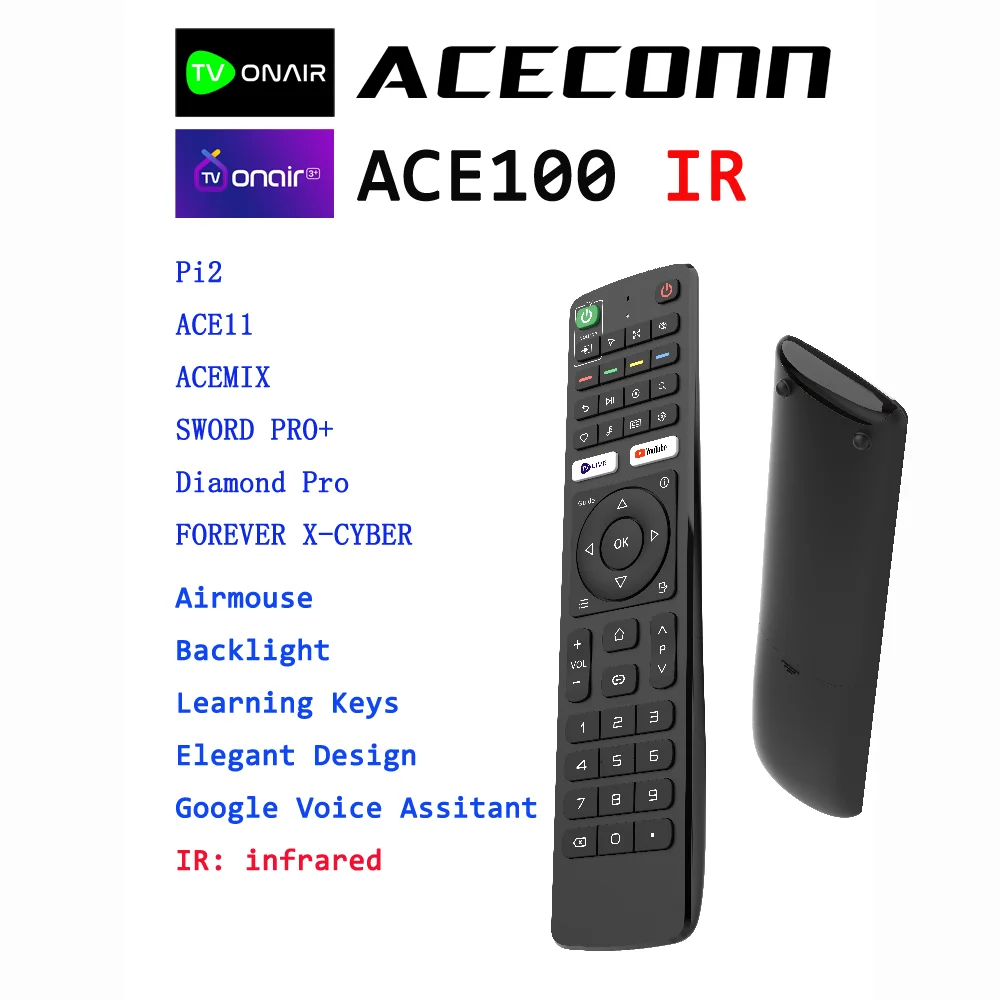 

ACECONN ACE100IR Remote Control with Hotkeys/Voice Control/Auto-Setup compatible with VPlus/Android TV Boxes