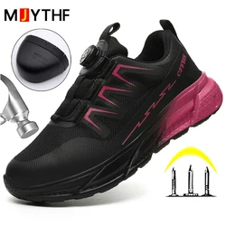 Women's Safety Shoes Anti-smash Anti Puncture Work Shoes Rotating Buttons Women's Sneakers Breathable Steel Toe Shoes Protective