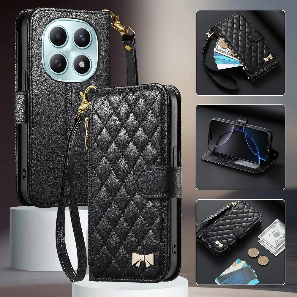 

Soft Leather Magnetic Flip Phone Cover for Xiaomi Redmi Note 15 14 13 Pro/Redmi K90 K80 15C 14C Turbo 4 with Wrist Strap