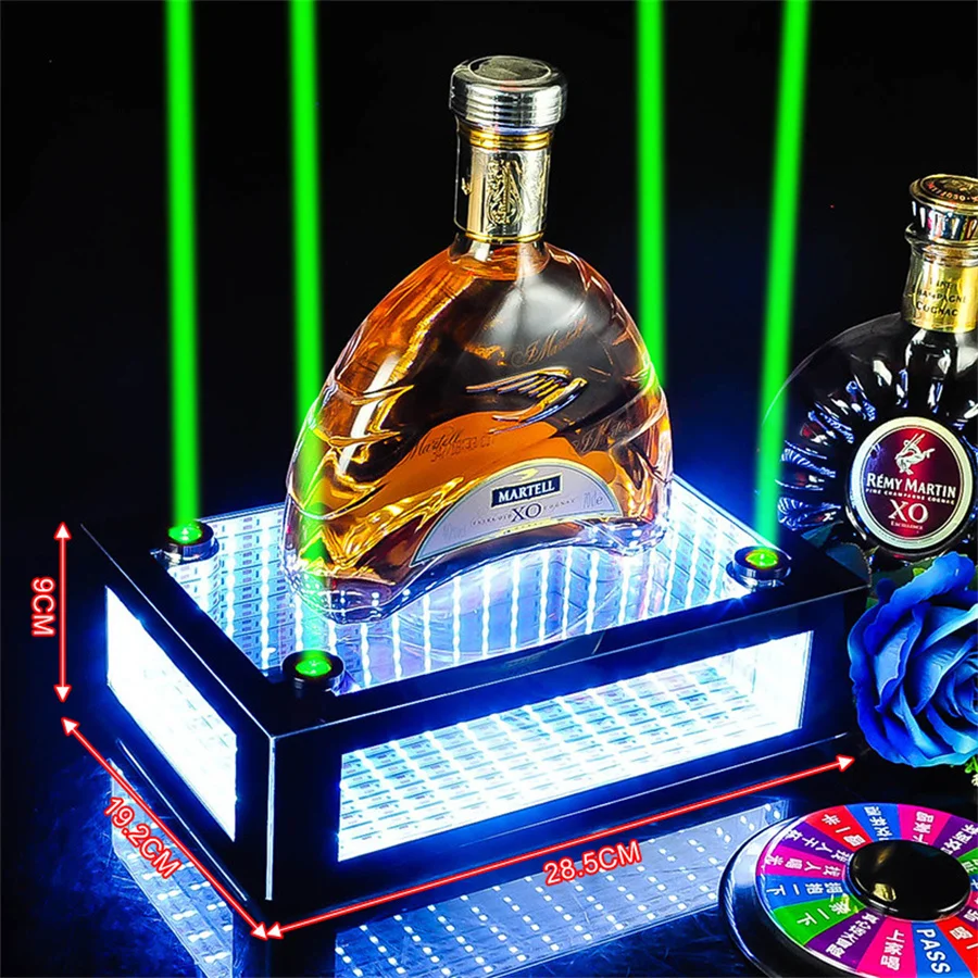 

Thrisdar Laser abyss Mirror Wine Display Holder Champagne Bottle Glorifiers LED bottle Presenter With Green Blue Red Laser Light