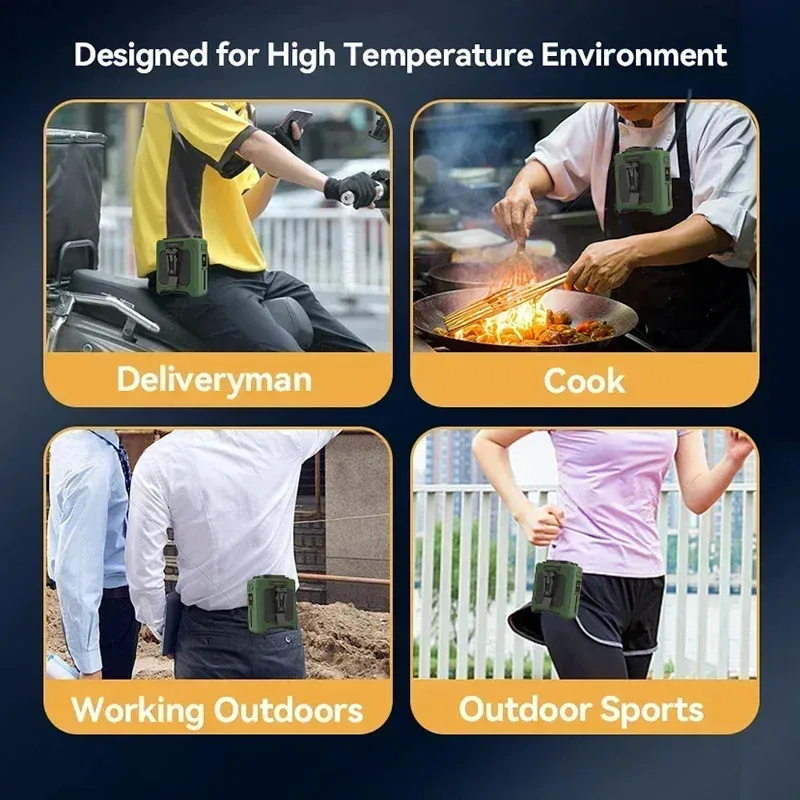10000mAh Portable Waist Fan with Power Bank LED Lighting Hanging Neck Fan 5 Speed Strong Airflow Cooling Fan for Outdoor Working