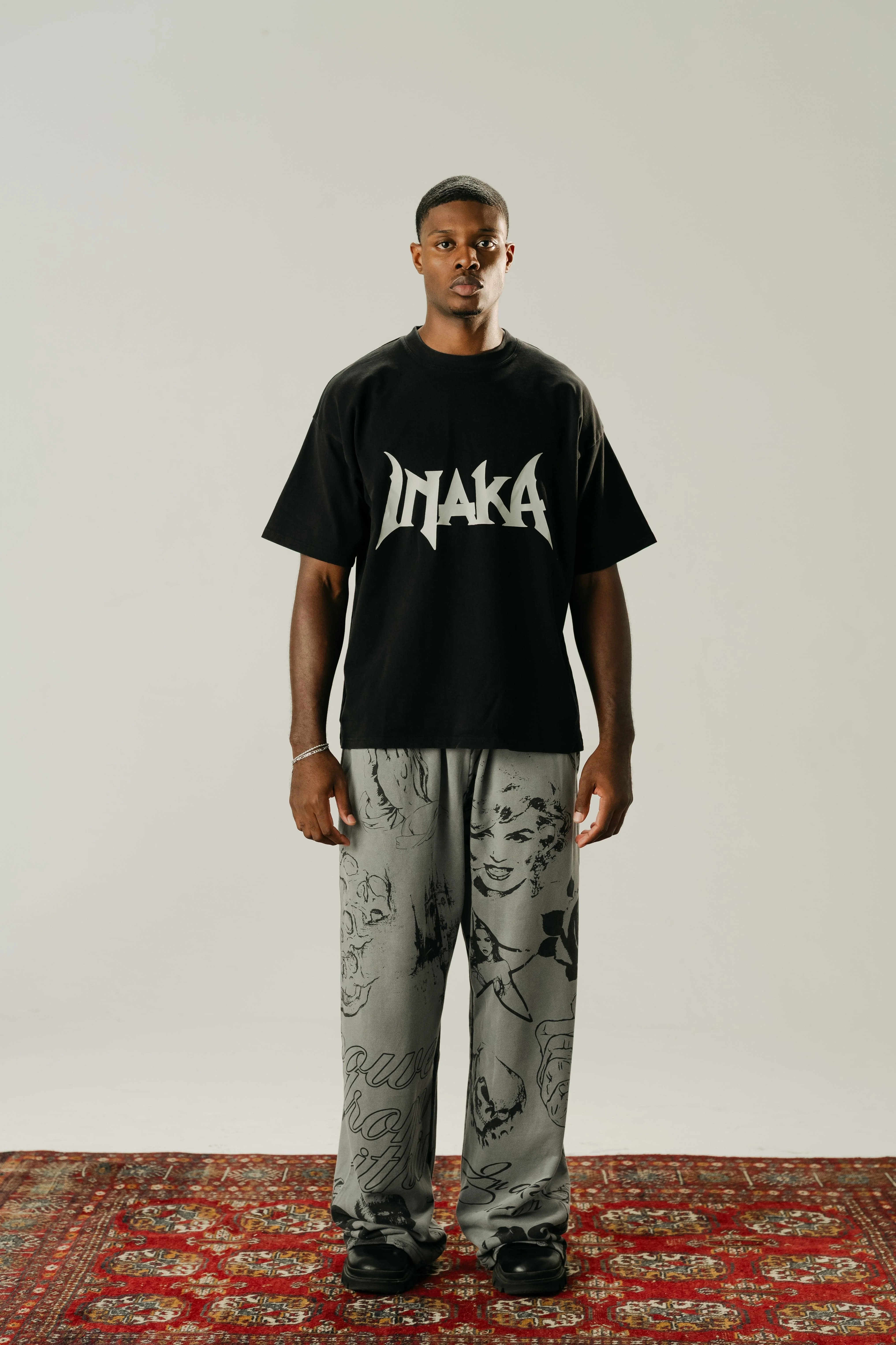 2026 Summer Inaka Power New Ghost Skull Men's and Women's Running Oversized Loose Casual Street Y2K Casual Grey Sweatshirt Pants