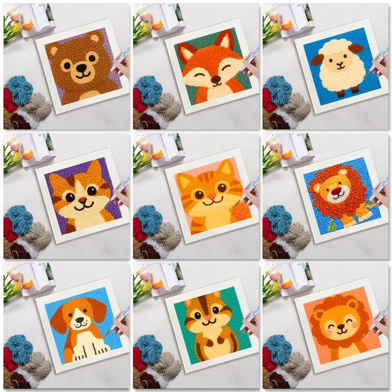 25x25cm Punch Needle Embroidery Starter Kits Cat Pattern for Adults Beginners Handcraft Punch Needle Kits Embroidery Sewing ﻿