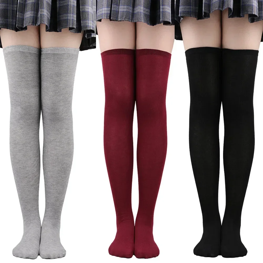 

Girls Long Tube Socks Black White Solid Color Long Socks Women Sexy Over Knee Thigh High Socks Over The Knee Stockings Hosiery