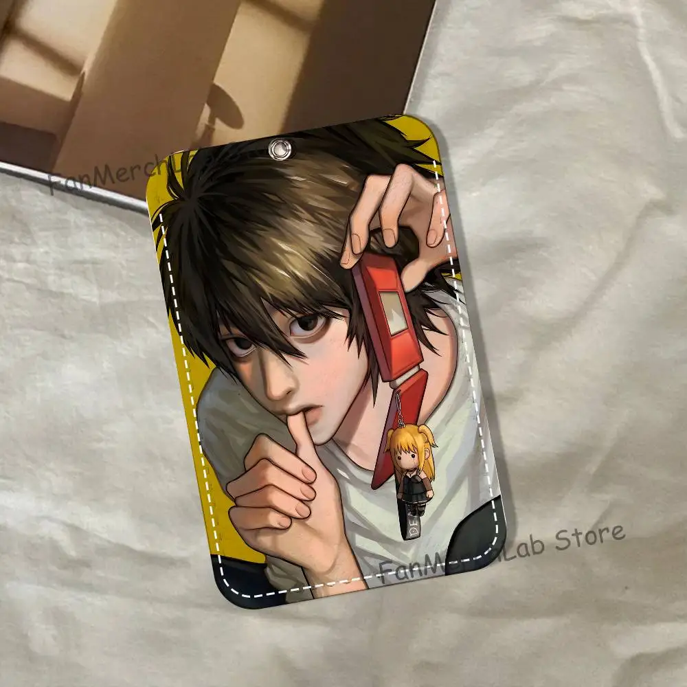 Anime L-LawlietS Pattern 1Pc PU Leather Card Holder Keychain Key Ring Door Lock Access Tags ID Card Case Keychain Card