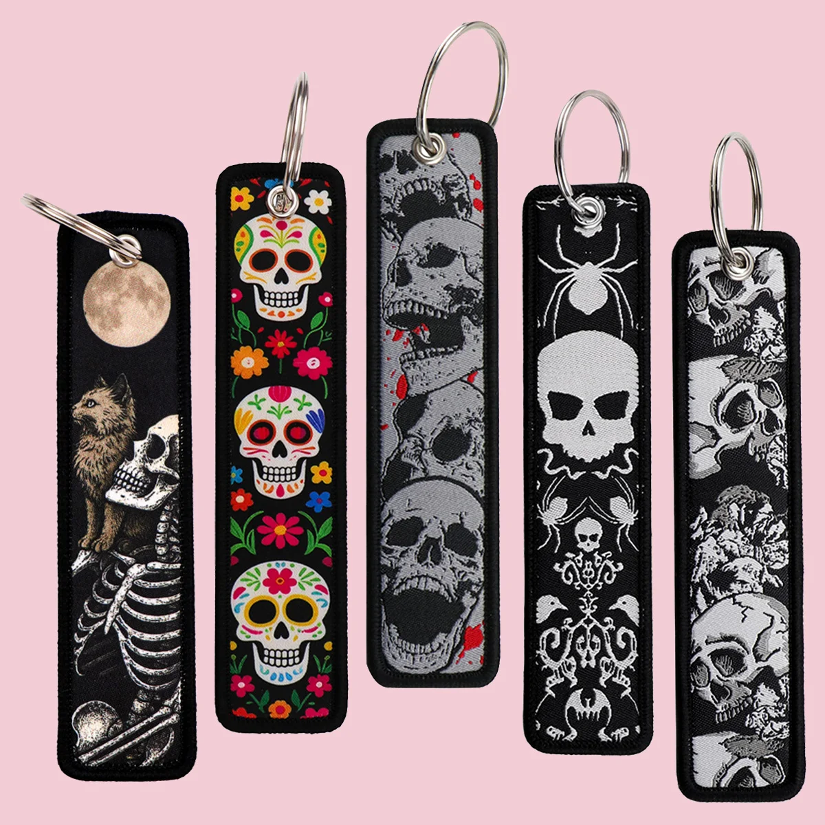 

5pcs/set Scary Embroidery Keychain Key Tag For Motorcycles Cars Backpack Chaveiro Fashion Keys Accessories Halloween Gifts