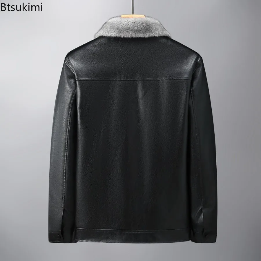 Autumn Winter New Men's Thickened Leather Jackets Fashion Solid Plush PU Leather Coats High Quality Men Warm Windbreaker Jackets