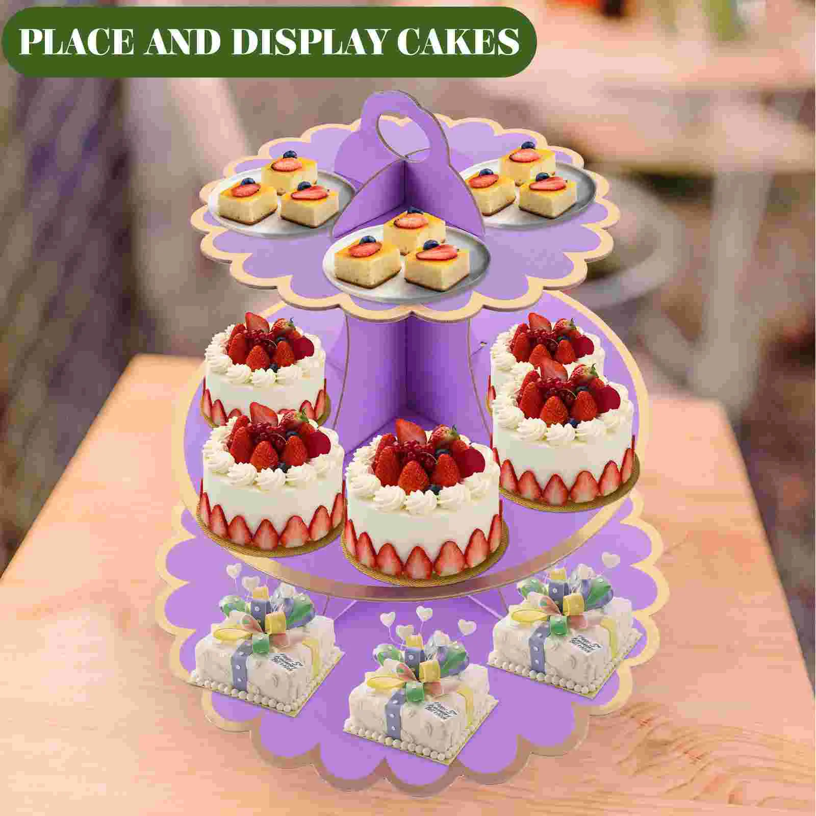 Yellow Decor Three Tier Cake Stand Display Shelves Decorative Cupcake Tower Dessert Cardboard Paper