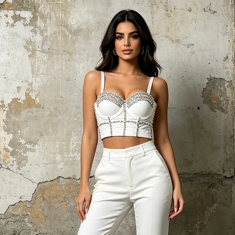 ZAMOR HIGH STREET Women's 2026 Summer New Sexy Street Style Vest Niche Design Rhinestone Inlaid Slim Fit Camisole Top