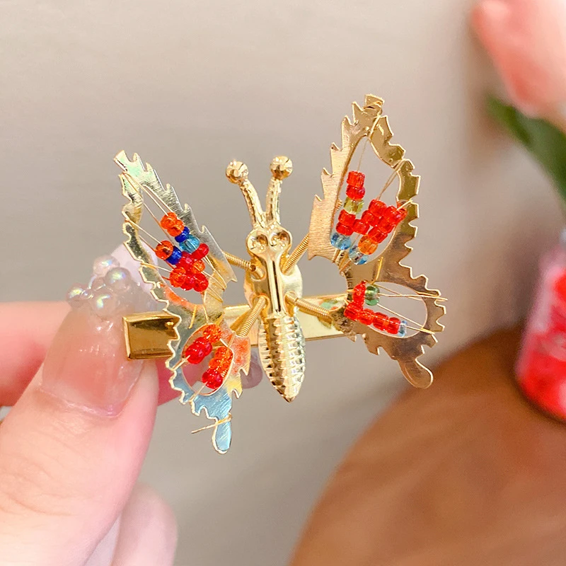 Shaking Move Wing Top Clip Bangs Kids Clip Shiny Rhinestone Moving Butterfly Children Hairpin Alloy Hair Accessories