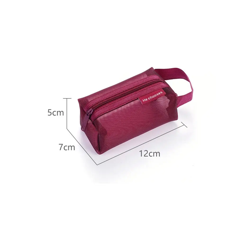 Fashion Portable Square Mesh Storage Pouch Breathable Large Capacity Mini Zipper Coin Purse Lightweight Stationery Case