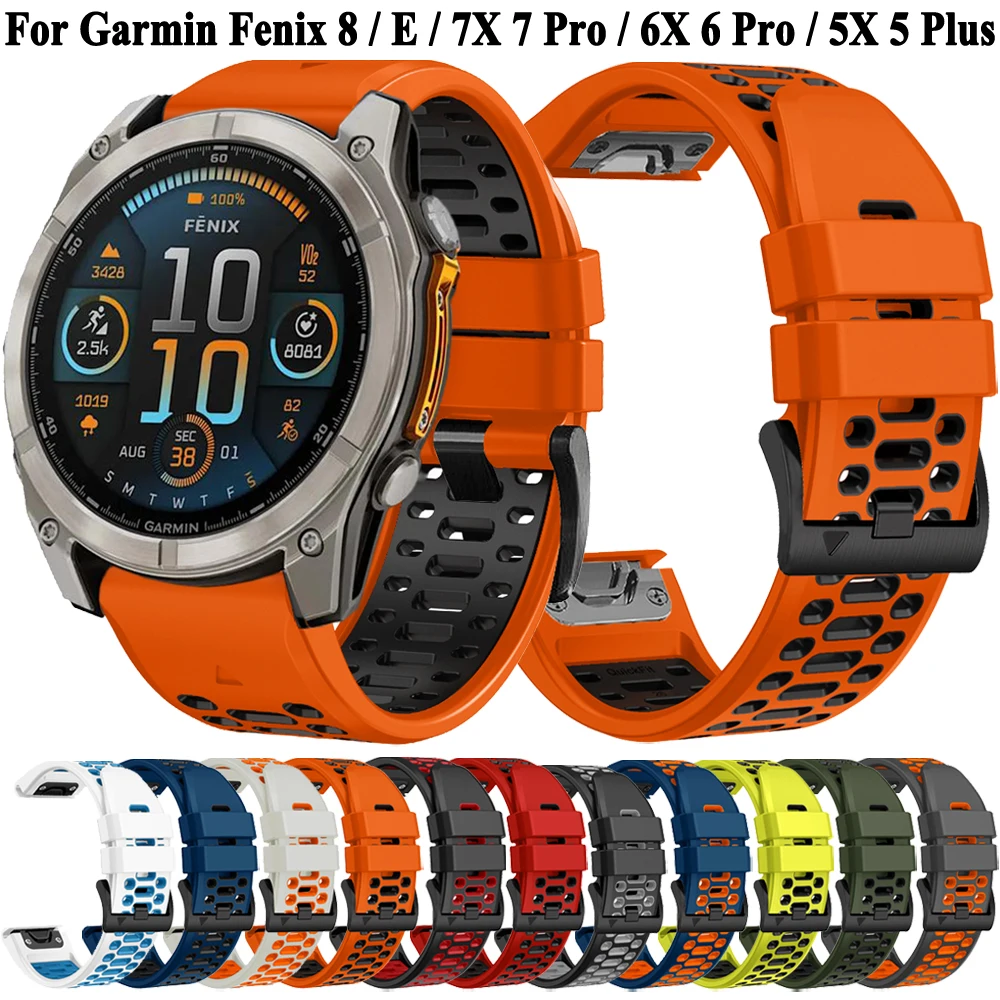 QuickFit 26mm 22mm Silicone Band For Garmin Fenix 8 E 7 7X 6 6X 5/Marq/Epix Pro Gen 2/Forerunner 965 955/Enduro 3 Strap Bracelet