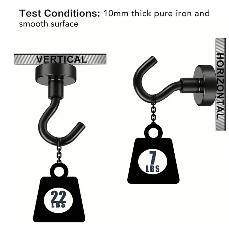 6PcsNeodymium Iron Boron Magnet Black Magnetic Small Hook 16mm Metal Strong Magnet Rotatable No-Drill Open Design Strong Hook image 4