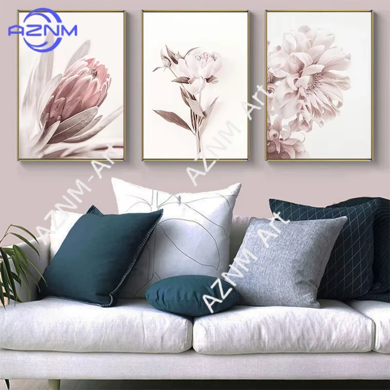 1 Stück, moderne rosa Blumen-Kunst auf Leinwand, Drucke, modische dekorative Bilder, Poster für Wohnzimmer, Schlafzimmer, Heimwanddekoration