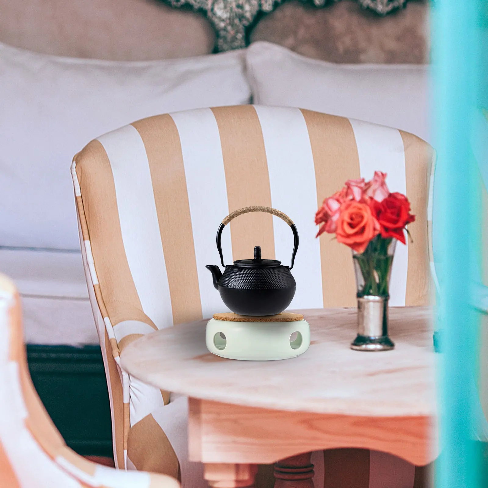 

Coffee Insulation Teapot Warmer Holder Heater Practical Easy Clean Ceramic Wood Material Handmade Exquisite Shape