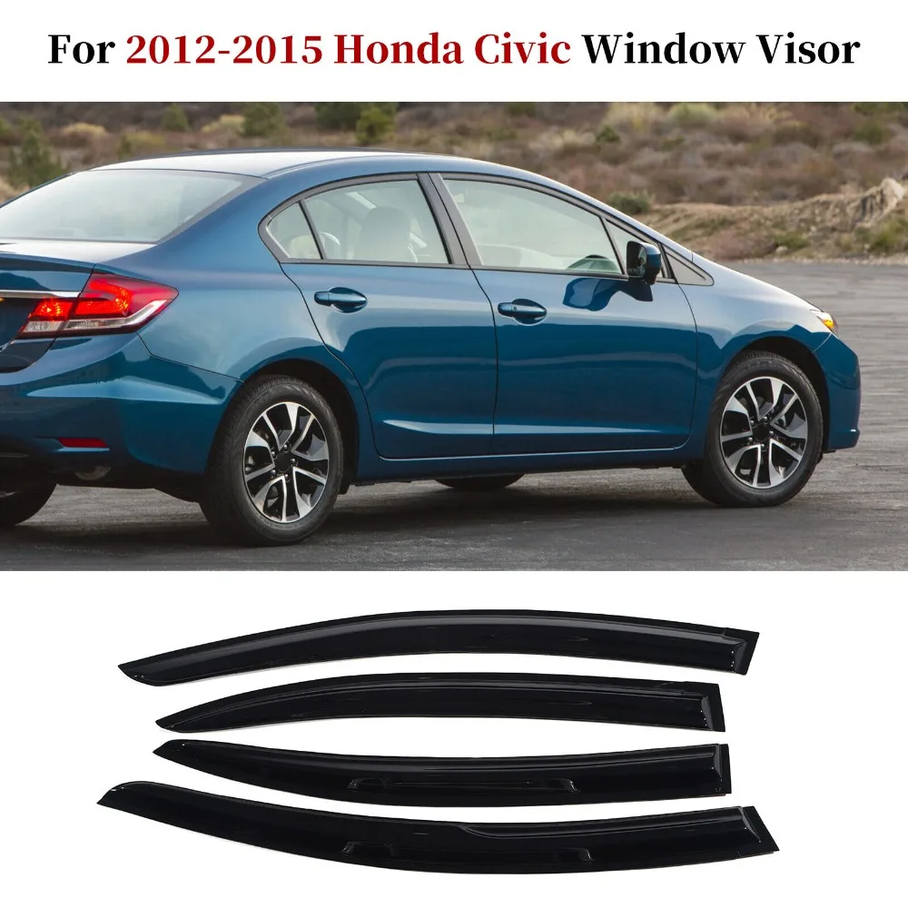 

For 2012-2015 Honda Civic JDM 3D Wavy Mugen Style Window Vent Visors Rain Guards United States