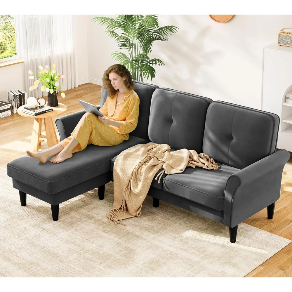 

83" Sectional Couch, Velvet L-Shaped Couch 3 Seater Sectional Couches, Comfy Fluffy Deep Seat, Customized
