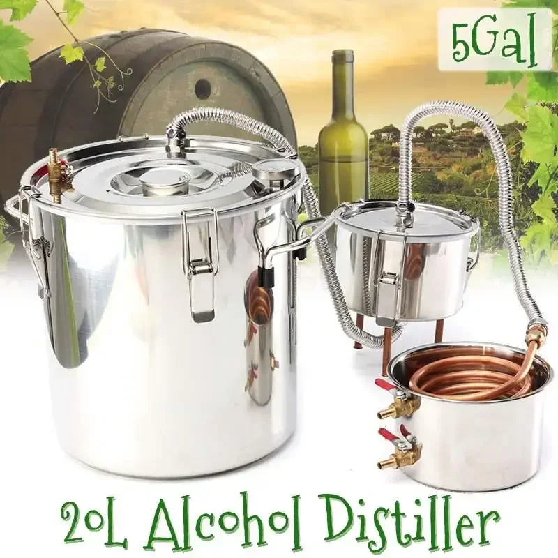 20L 5Gal Efficient Distiller Alambic Moonshine Alcohol Still Stainless Copper DIY Brew Water Wine Essential Oil Brewing Kit