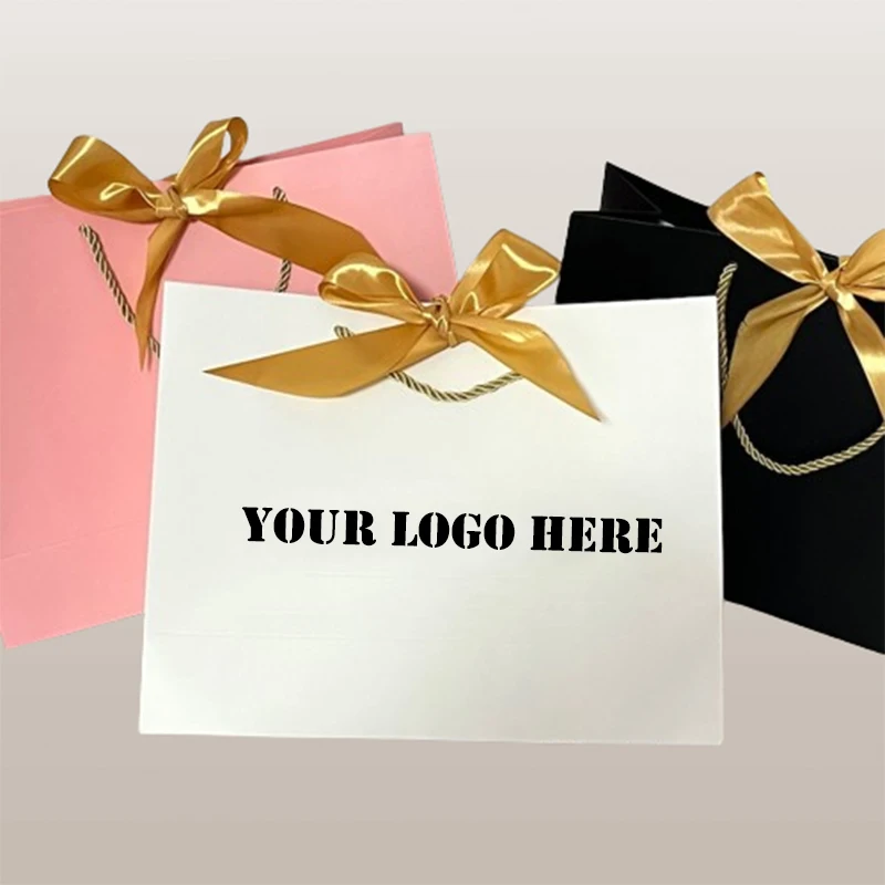 5/10 Pcs Custom Logo Paper Bags Boutique Shopping Bags Clothes Merchandise Bag Retail Bags Party Gift Bag Wedding Bags Wig Bags