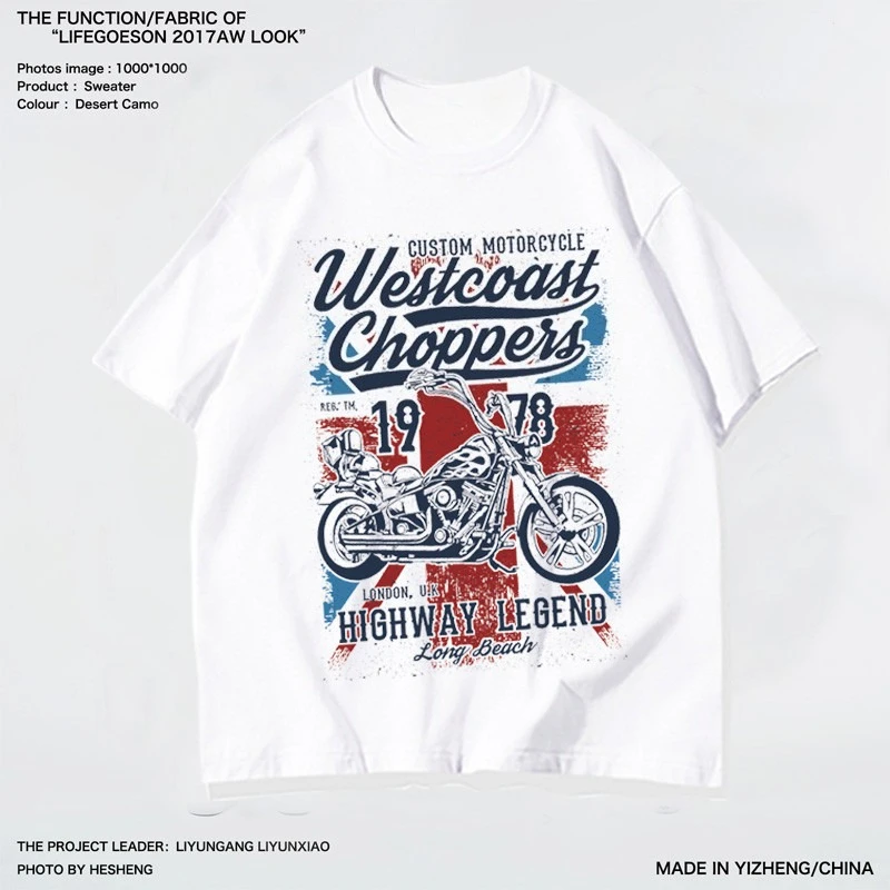 

European and American Style British Retro Locomotive Printing Pure Cotton Loose Summer Men's Round Neck Short-sleeved T-shirt