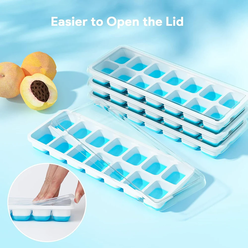 Ice Cube Mold with Removable Lid, Easy-Release Flexible 14-cube Trays,BPA Free,Stackable Covers for Cocktail,Freezer