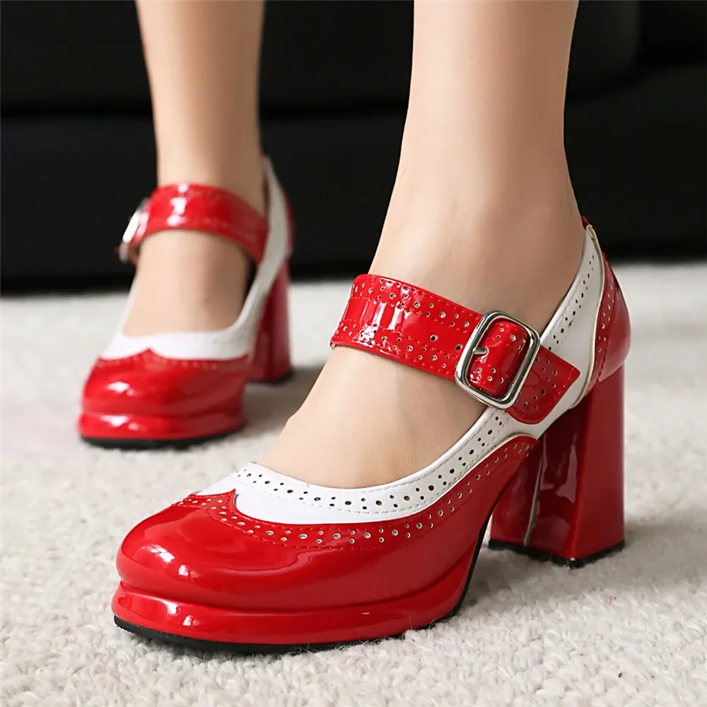 

Женские туфли Мэри Джейн на платформе с ремешками на щиколотке, туфли Мэри Джейн на высоком каблуке, красный, белый цвет, женские летние туфли-лодочки на каблуке с шипами, вечерние туфли принцессы