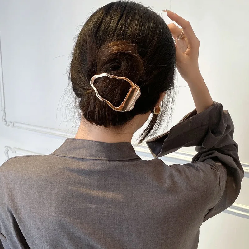 Pinzas para el cabello geométricas huecas de Color dorado y plateado a la moda, horquilla con pinza para el pelo de Metal, pinza para cola de caballo, accesorios para el cabello para mujer, regalos