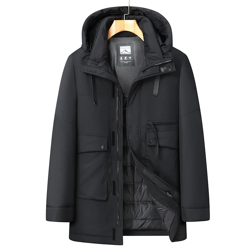 Oversized XXL-8XL Men's Warm Hooded White Duck Down Jackets Winter Casual Thicken Windproof Puffer Coat Outwear Loose Top Parkas