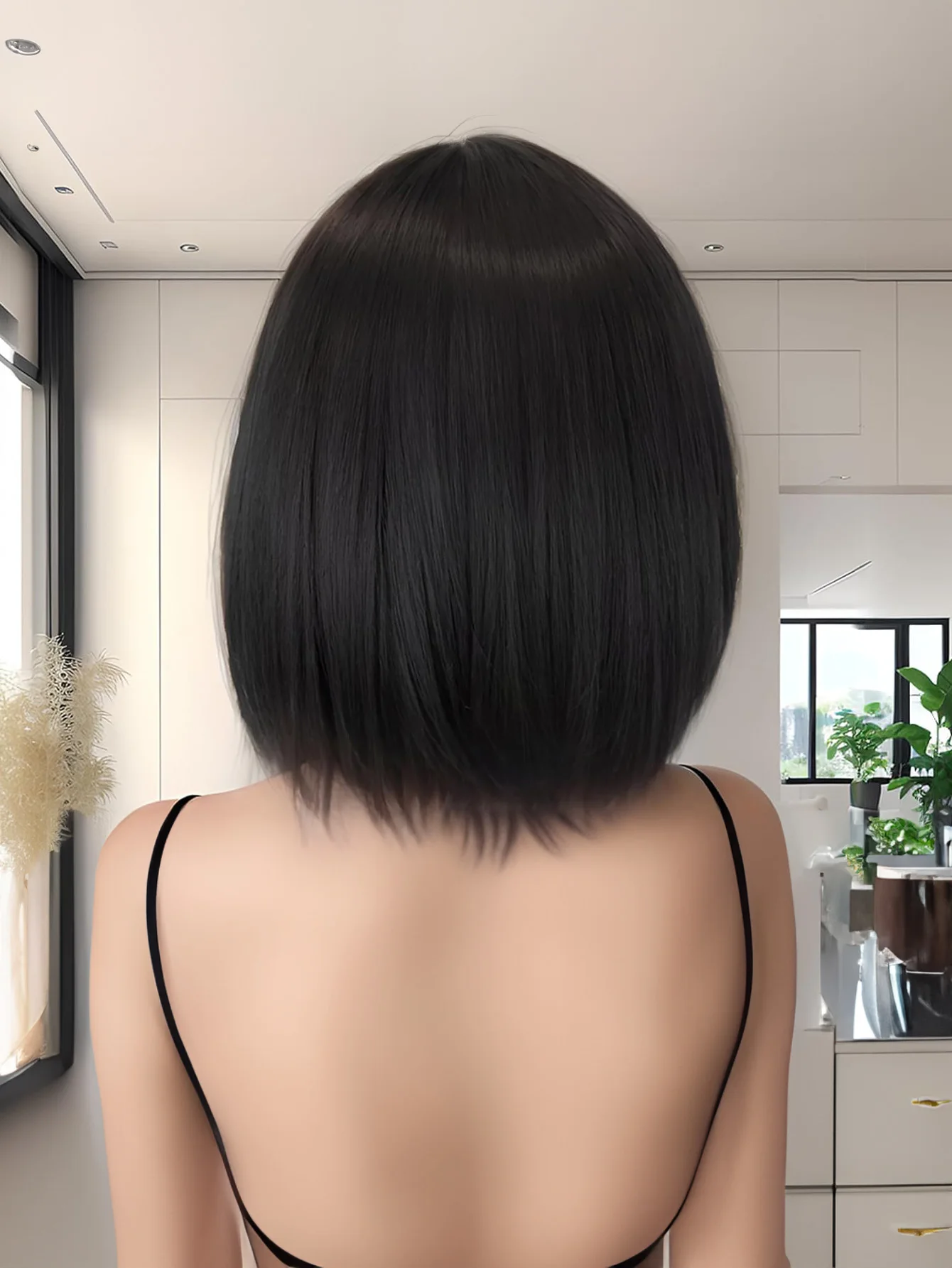 12 Zoll natürliche schwarze kurze Bob Perücken mit Pony Licht Yaki glattes Haar stumpf geschnitten leimlose Perücken realistischen Look täglich Kostüm wi