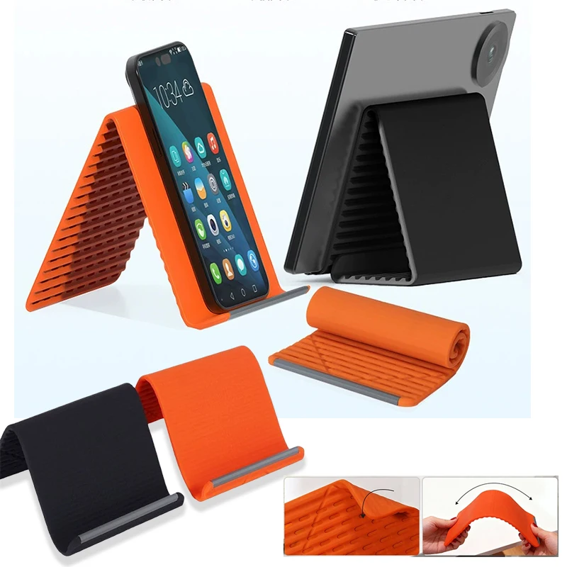 Foldable Silicone and Aluminium Holder, Flexible Silicone Phone Stand with Anti-Slip Pad, Portable Rollable Multi-Angle Stand