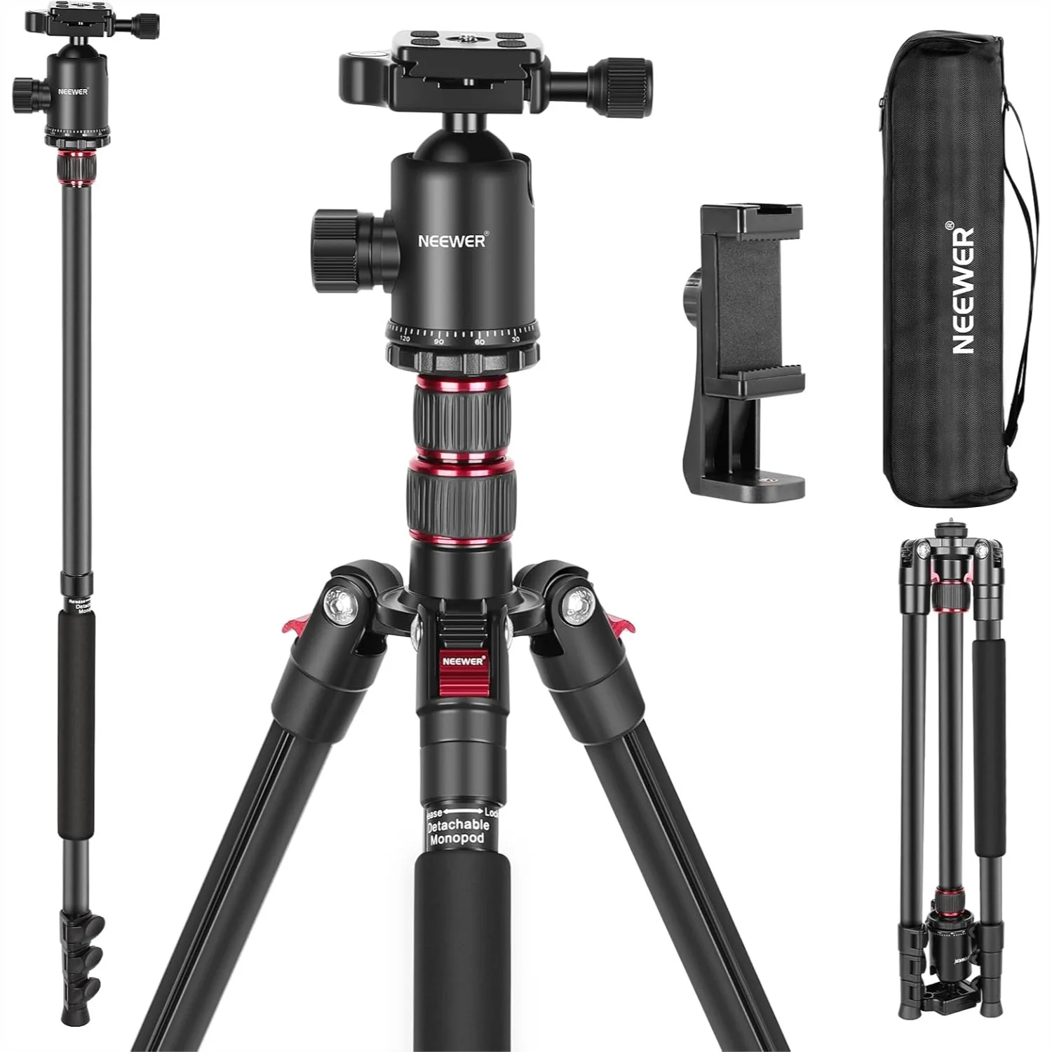 

77-дюймовый штатив-монопод для DSLR-камер и телефонов с поворотом на 360 градусов ° Панорамная шаровая головка, компактный легкий алюминиевый штатив для путешествий