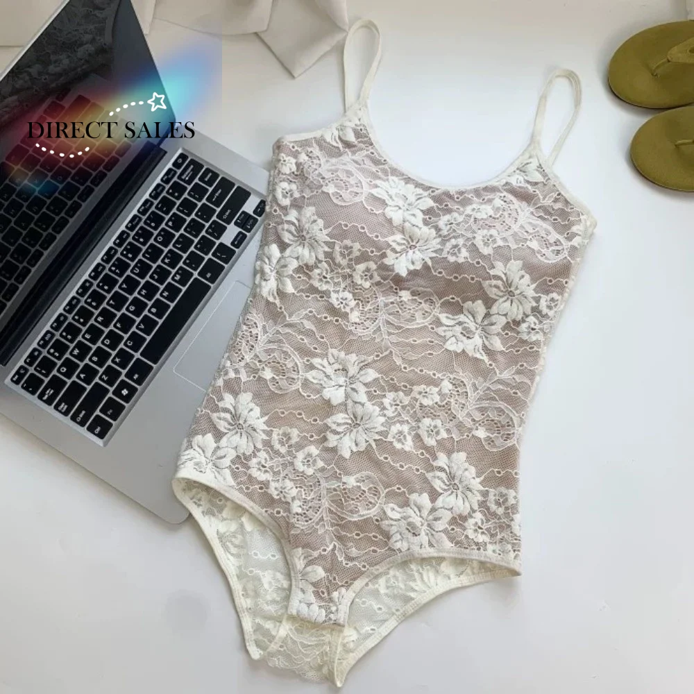 Elegant Hollow Lace Camisole with Pads Transparent Slim Fit Crop Tops Sleeveless U Neck Lace Corset Travel
