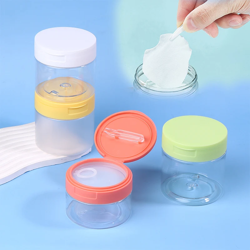 NUEVO Tarro Redondo Transparente de 200-350ml para Desmaquillante con Pinzas, Envase Vacío de Boca Ancha con Tapa Abatible para Almacenamiento de Lociones