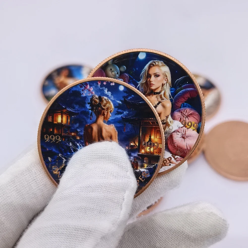 8 Designs 1 OZ .999 Fine Copper Beauty Lady Art Commemorative Coin Color Printed Glamour Art Lady Collectible Souvenir Gift