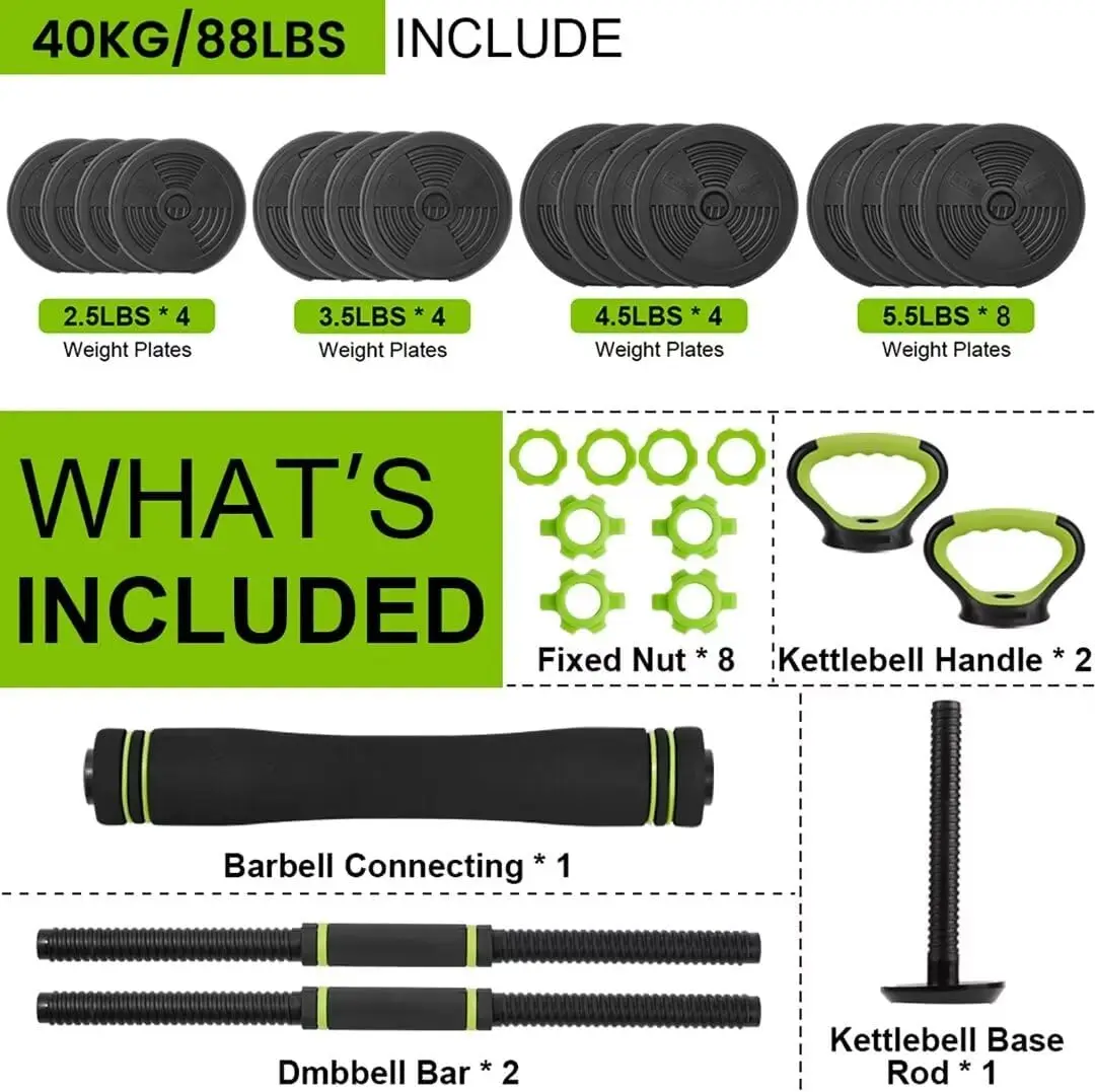 Set di manubri regolabili 4 in 1, Kettlebell rotondo regolabile 66lbs/88lbs Set di pesi utilizzato come Kettlebell, bilanciere, supporto Push up