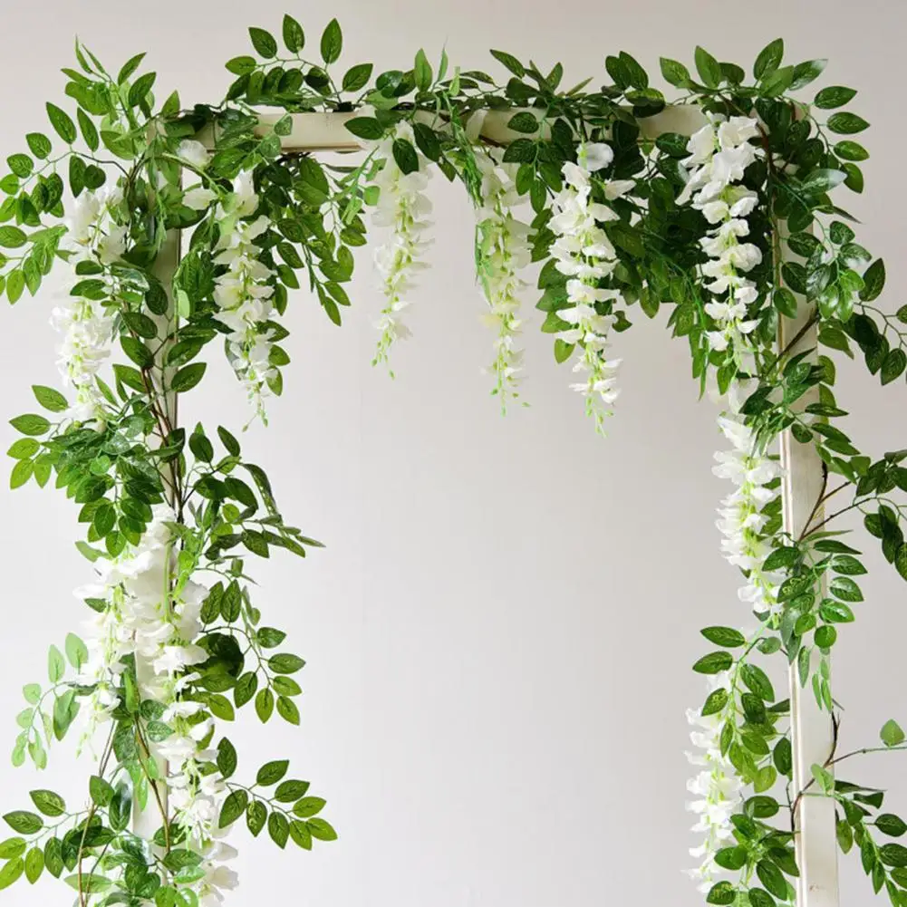 200CM Artificial Wisteria Flower Garland Home Wedding Garden Wall Hanging Floral Greenery Drooping Ivy Decoration 인조 화환 홈 인테리어