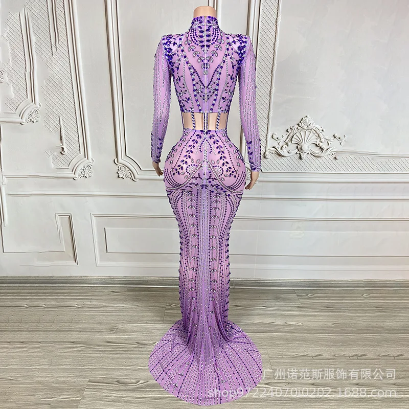 Elegancka fioletowa sukienka typu rybka, luksusowa, błyszcząca sukienka wieczorowa na urodziny, bankiet, dla prowadzącej, sukienki na luksusowe przyjęcia.