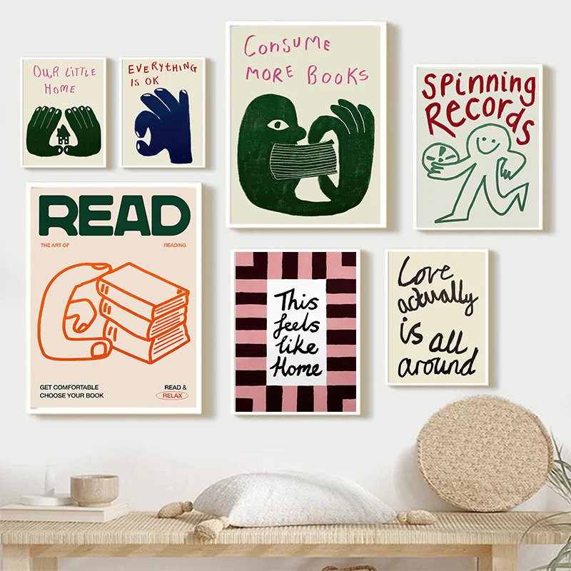 علامة مثيرة للاهتمام المزيد من الكتب مجردة قماش طباعة ملصق مرسومة باليد التوضيح الفن يطبع جدار غرفة المعيشة ديكور فني للمنزل