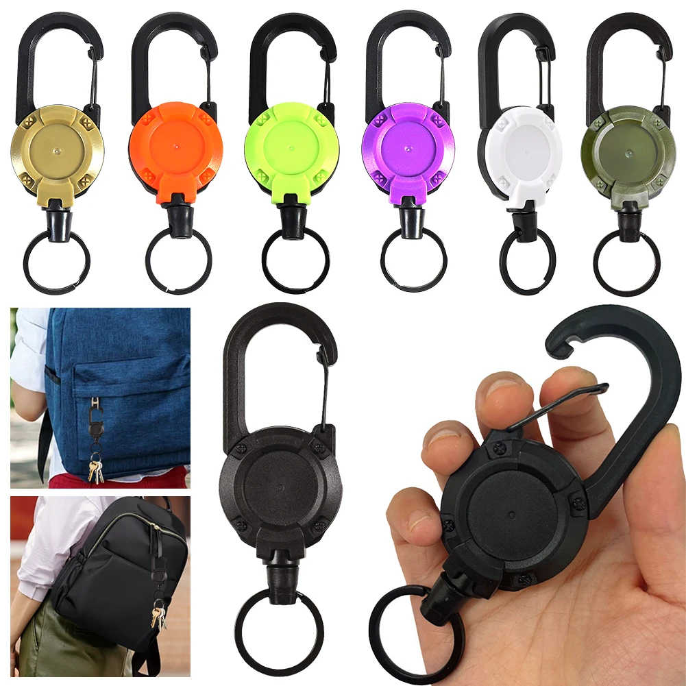 Outdoor Retractable Wire Rope Retractable Keychain Reel Retractable Key Chain With Steel Cable Key Ring Retractable Tool ﻿