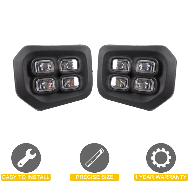 2Pcs Front White LED Fog Lamp Assembly With Amber Turn Signal Indicator Light For Toyota Tacoma 2016 2017 2018