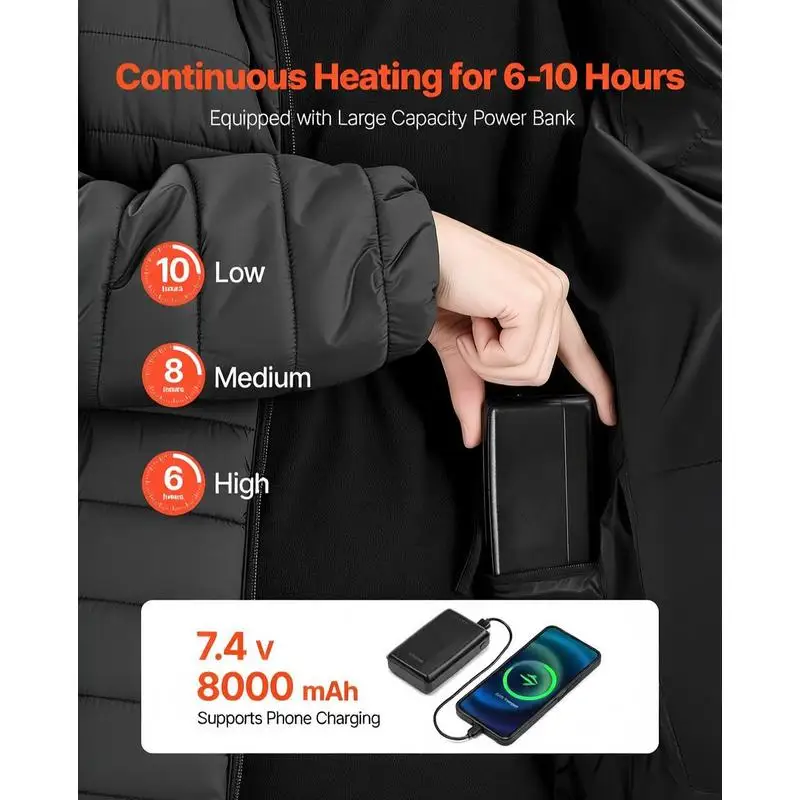 Heated Jacket for Women with 7.4V Battery, Soft Shell Electric Heating Coat, Windproof Lightweight Outerwear with 4 Heating Zones & 3 Heat Settings, for Hiking, Outdoor Work, Black view 7