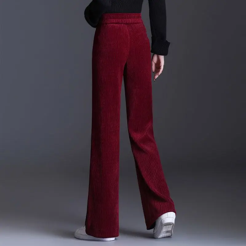 Women Clothing Red Fashion Casual Loose Pants Solid High Waist Straight Comfortable Trousers Spring Autumn Wide Leg Pants