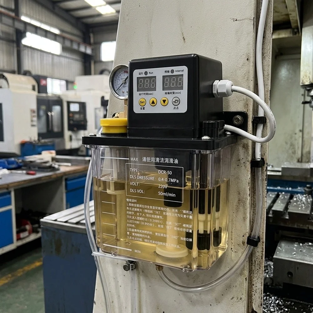 110V Lubricating Oil Pump with Digital Control Panel Adjustable Run Interval 1 999s for CNC Machine Tool Maintenance