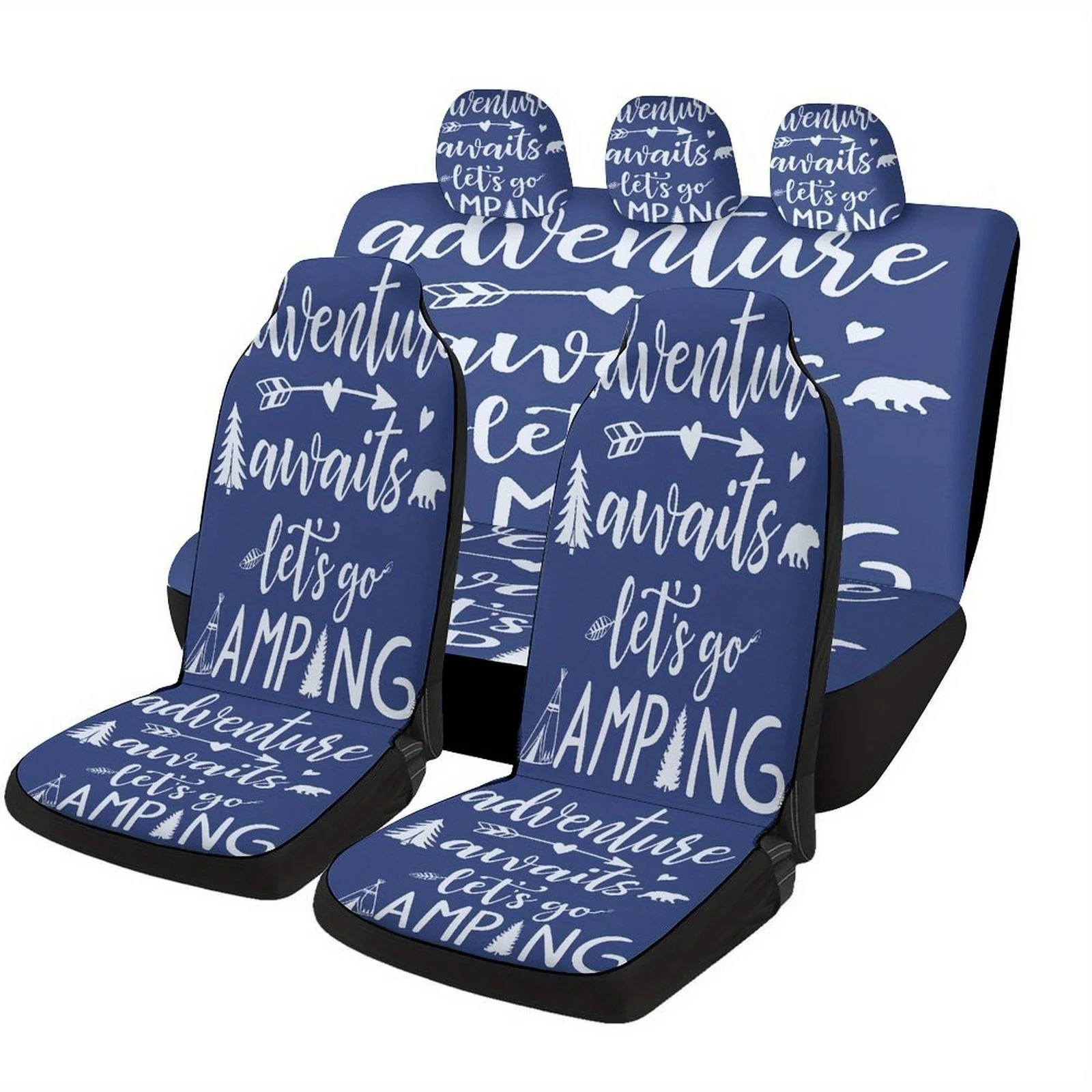 Adventure Camping Trip Themed Car Seat Covers Set For Most Cars, Fashionable Comfortable Decorative Car Seat Protector Covers Fu