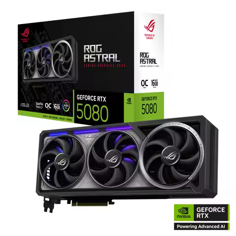ASUS ROG Astral GeForce RTX 5080 16GB GDDR7 OC Edition Gaming Graphics Card PCIe 5.0 DLSS 4 Quad Fan Cooling