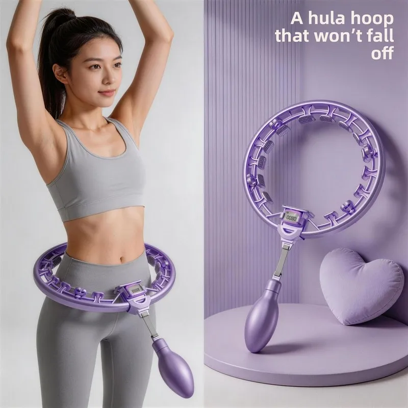 Abnehmbarer Smart Hula Hoop Bauchtrainer mit Massagefunktion für Heimfitness und Gewichtsverlust – Rutschfestes Fitnessgerät