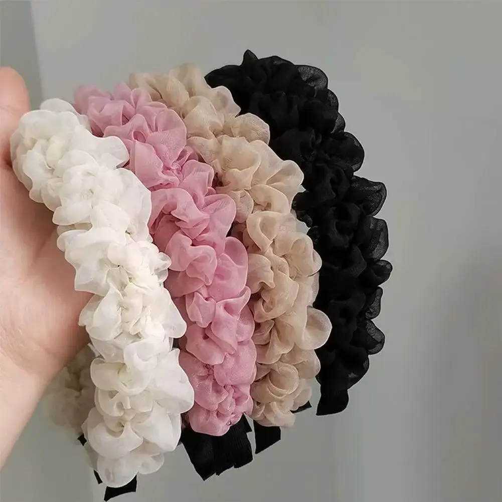 

Solid Color Mesh Pleated Headbands For Women Face Wash Headband Trendy Korean Ruffle Hairband Hair Band Headwear Accessorie A3N9