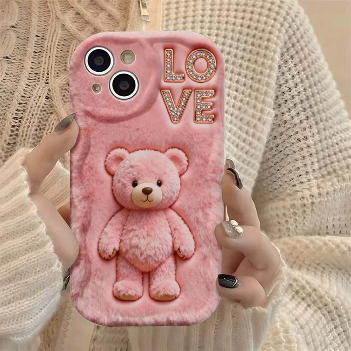 Cute Pink Teddy Bear & Love Phone Case for Xiaomi Redmi Note 15 14 13 12 11 Pro Plus 4G 5G 15C 14C 13C 12C 10 10C 9 9A 9C Cover view 2