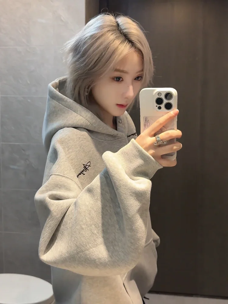 

Heavyweight Hardwearing Embroidered Hoodie ex Spring Autumn Loose American High Street Cleanfit Jaet Cotton Polyester